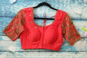 Maggam work designer blouse - Pattu Saree Blouse -kundan work blouse - handloom Saree Blouse - peach pink Saree Blouse - pink  Blouse