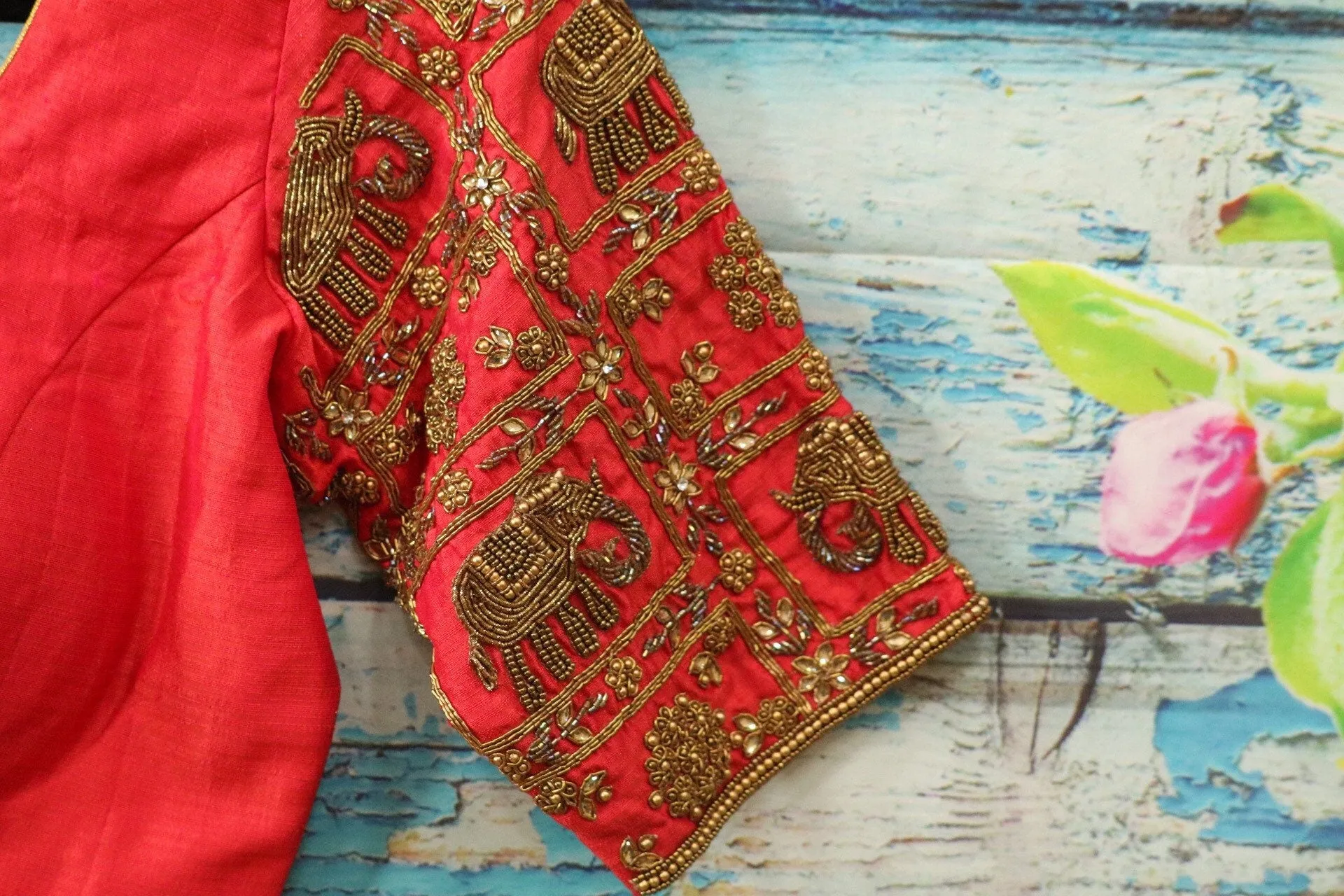 Maggam work designer blouse - Pattu Saree Blouse -kundan work blouse - handloom Saree Blouse - peach pink Saree Blouse - pink  Blouse