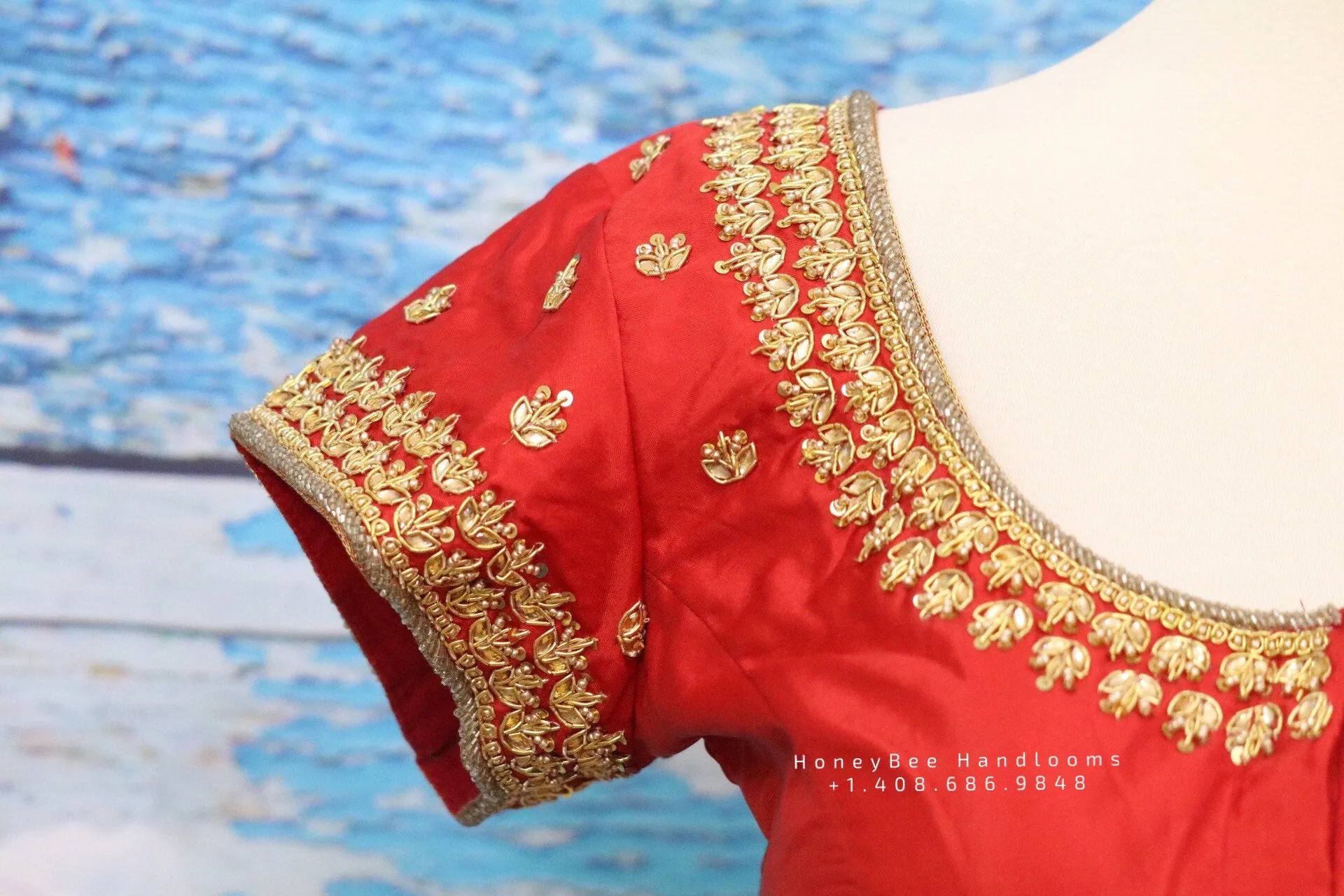 Maggam work designer blouse - Pattu Saree Blouse -Maggam work blouse - Kundan work blouse - Saree Blouse - red Saree Blouse - red Blouse