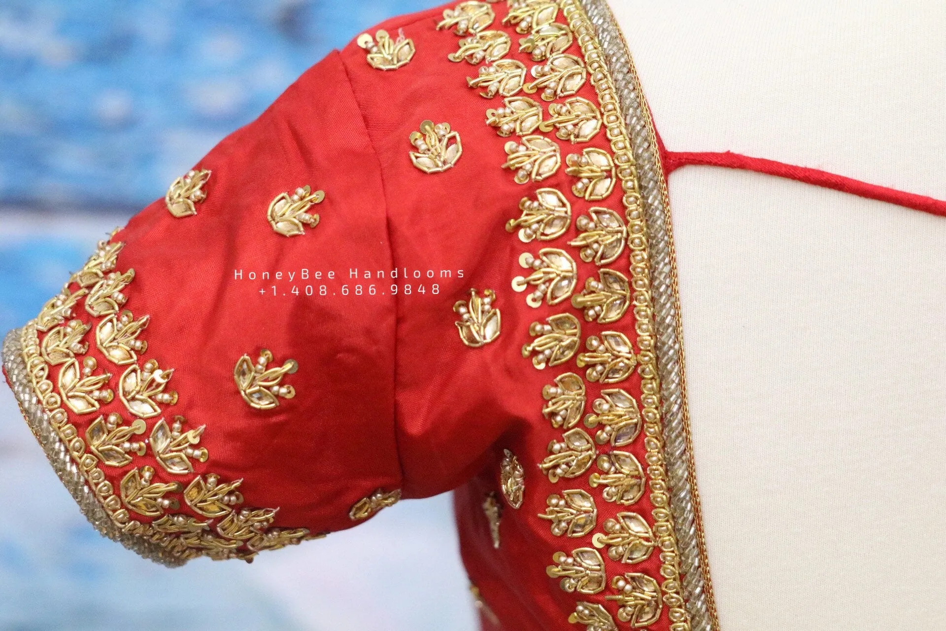 Maggam work designer blouse - Pattu Saree Blouse -Maggam work blouse - Kundan work blouse - Saree Blouse - red Saree Blouse - red Blouse