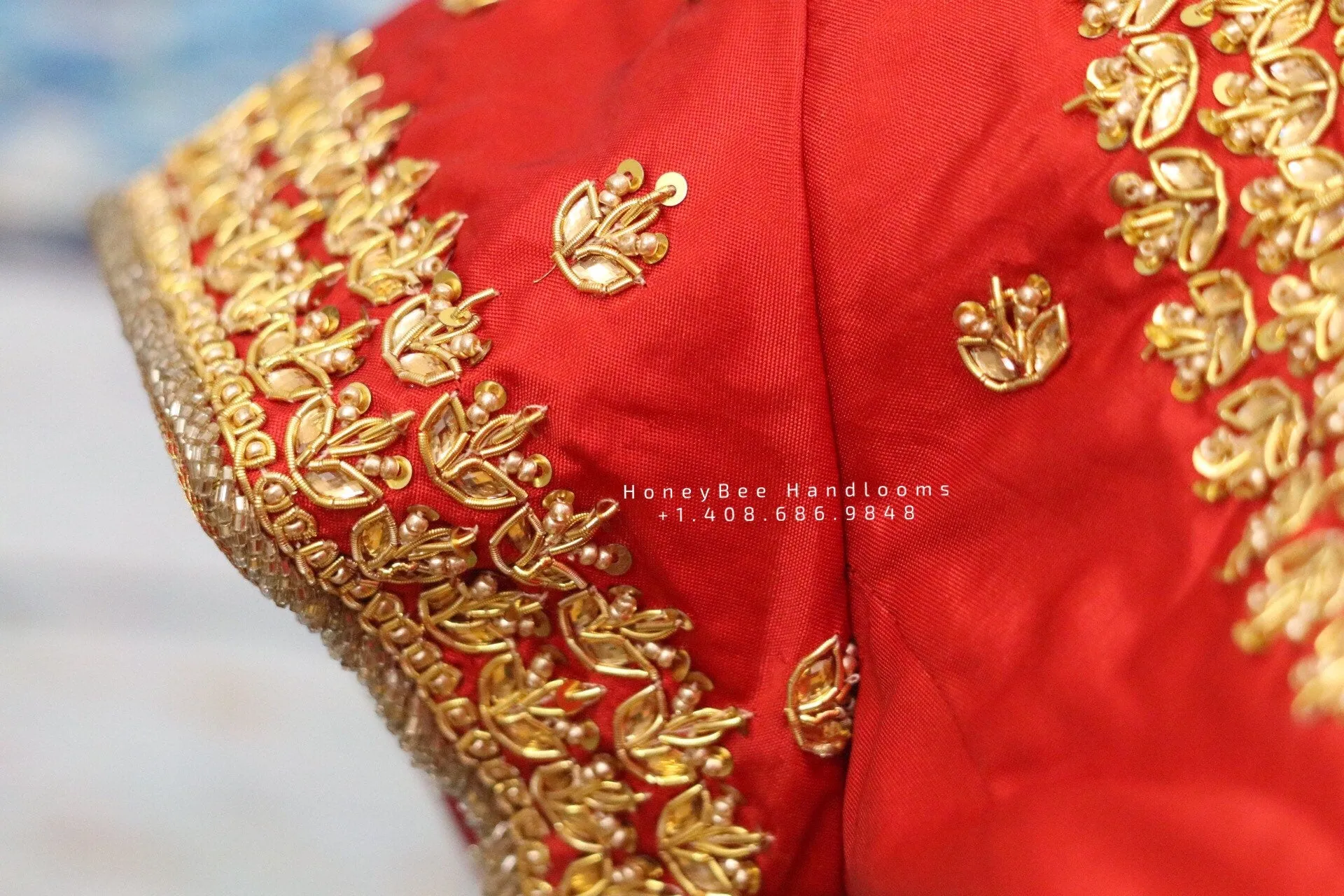Maggam work designer blouse - Pattu Saree Blouse -Maggam work blouse - Kundan work blouse - Saree Blouse - red Saree Blouse - red Blouse