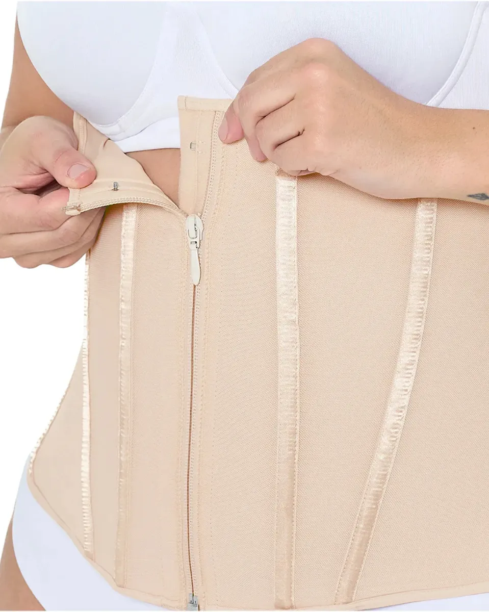 MariaE Fajas Waist Cincher Shapewear with front Zipper & Inner Hooks