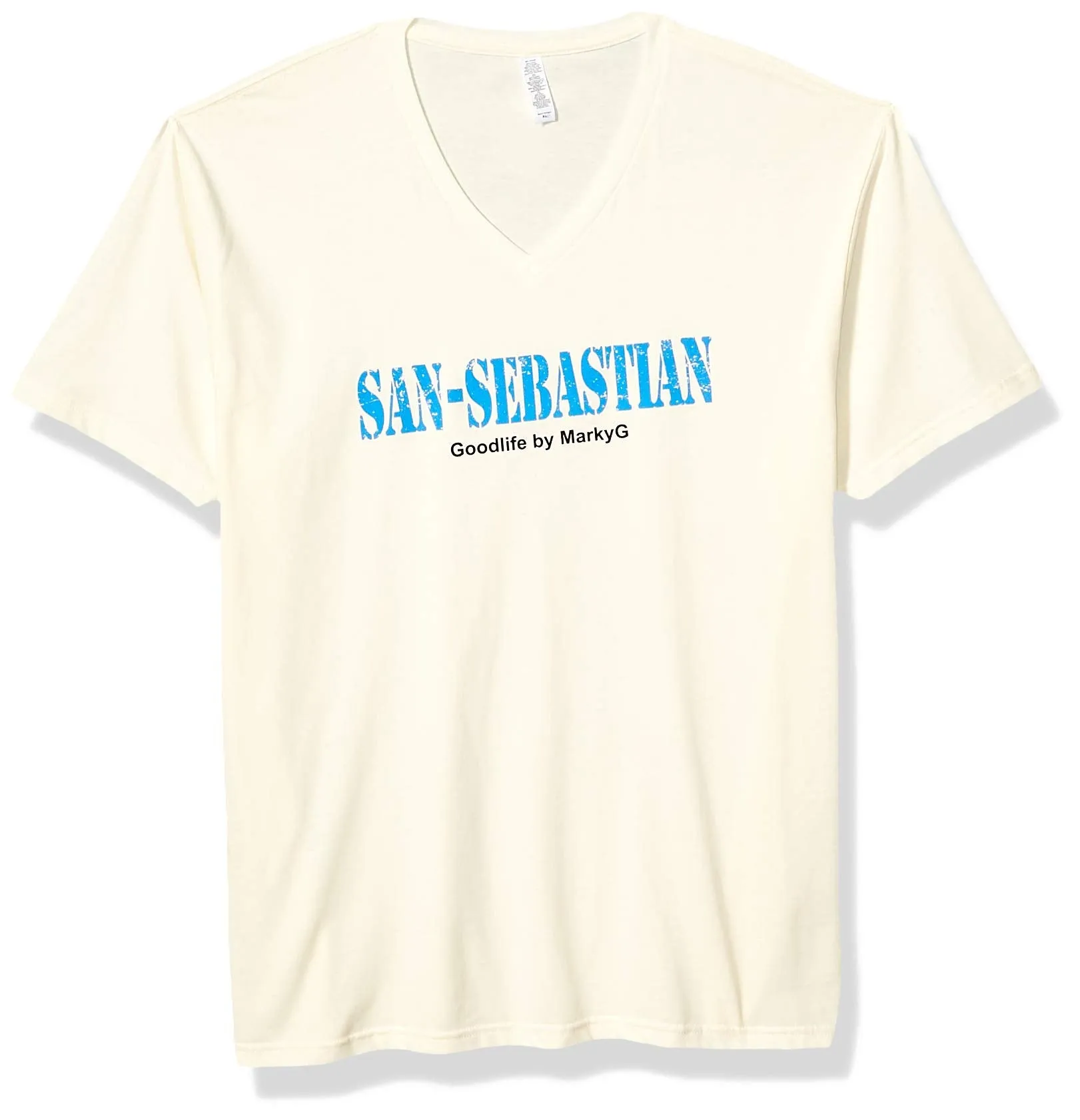 Marky G Apparel Men's San Sebastian Graphic Printed Premium Tops Fitted Sueded Short Sleev V-Neck T-Shirt