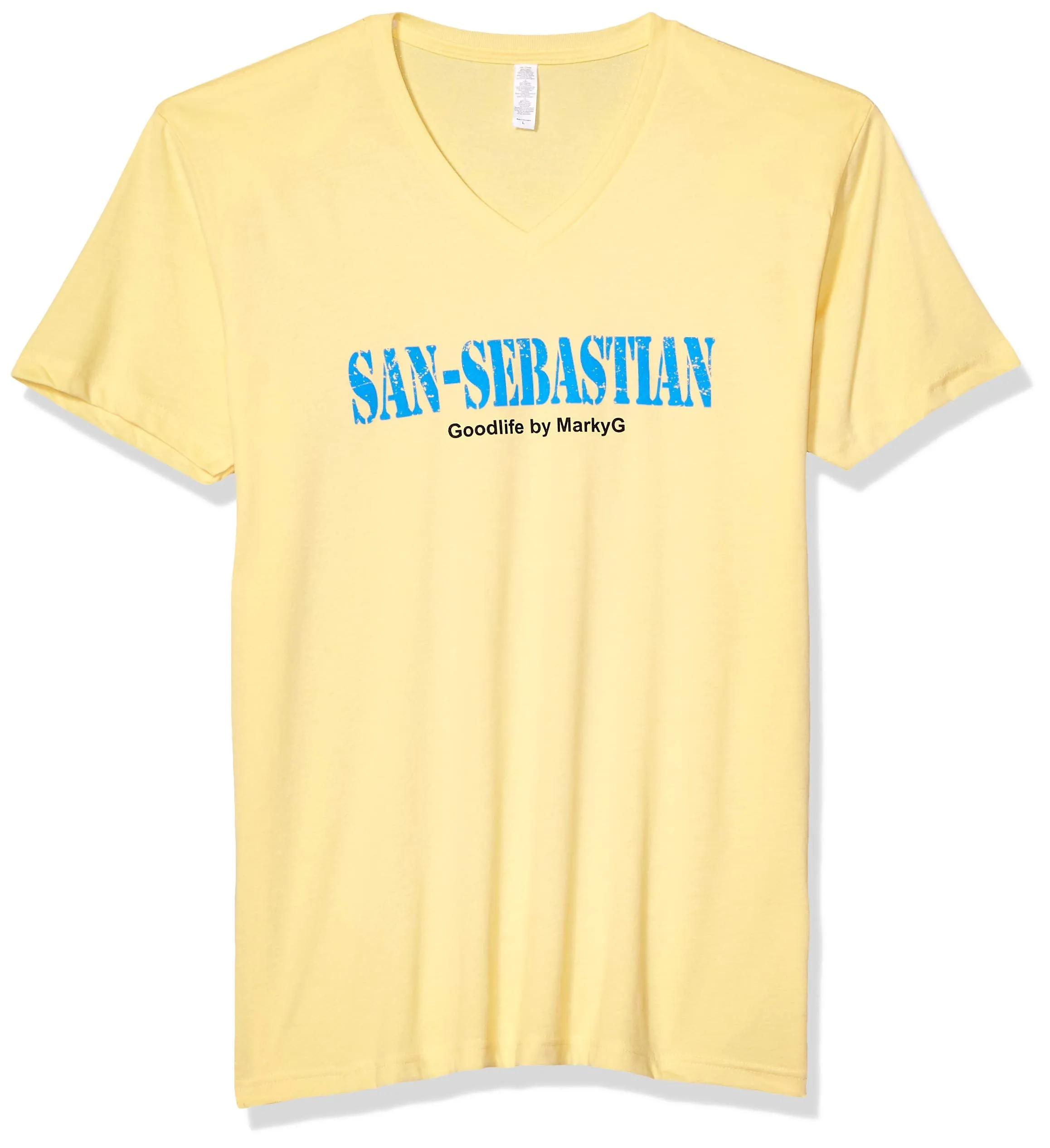 Marky G Apparel Men's San Sebastian Graphic Printed Premium Tops Fitted Sueded Short Sleev V-Neck T-Shirt