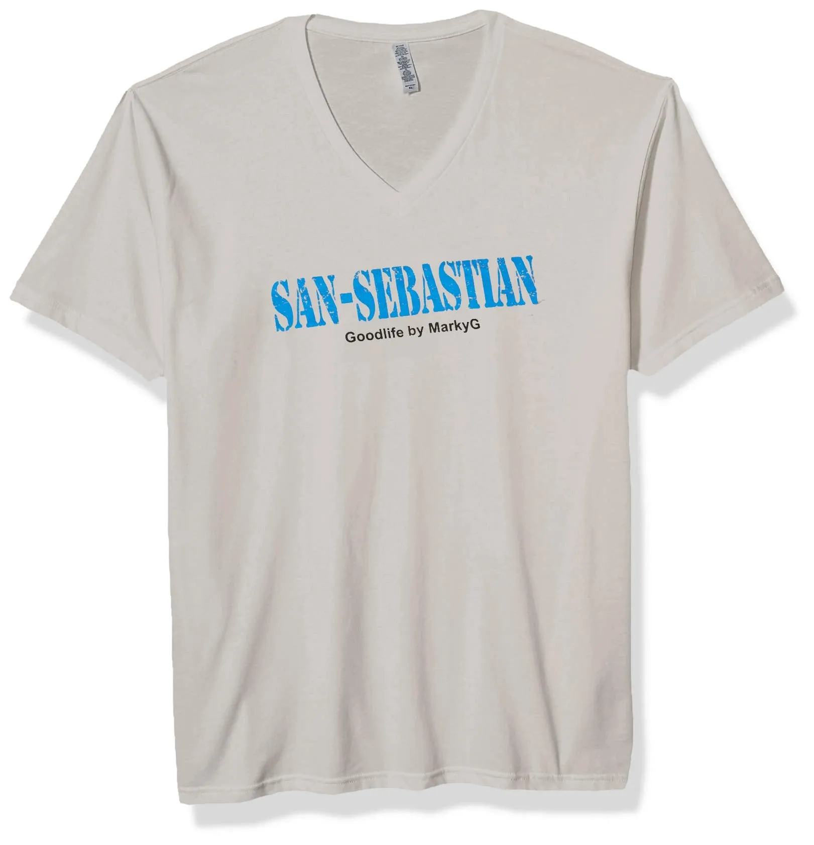 Marky G Apparel Men's San Sebastian Graphic Printed Premium Tops Fitted Sueded Short Sleev V-Neck T-Shirt