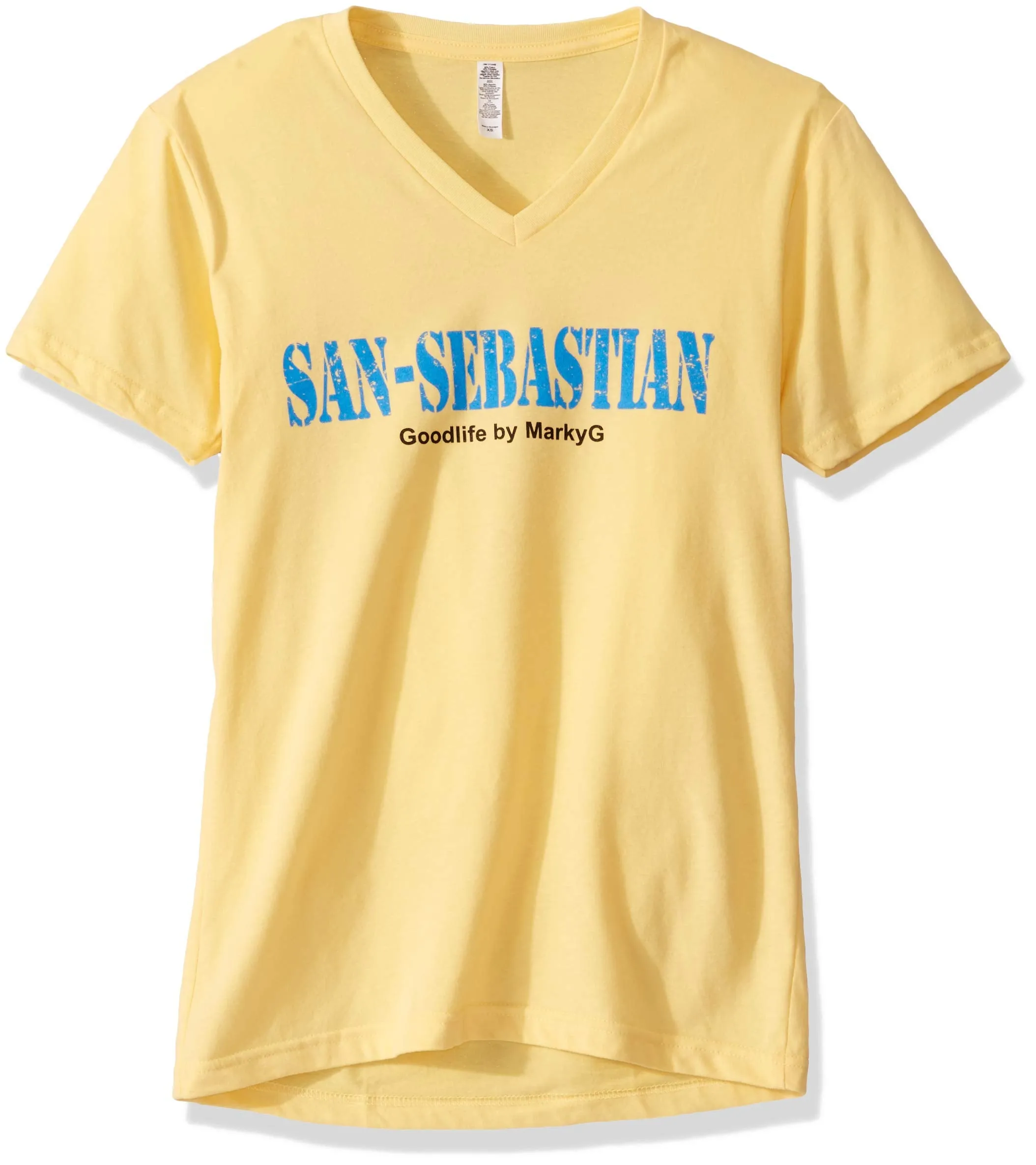 Marky G Apparel Men's San Sebastian Graphic Printed Premium Tops Fitted Sueded Short Sleev V-Neck T-Shirt