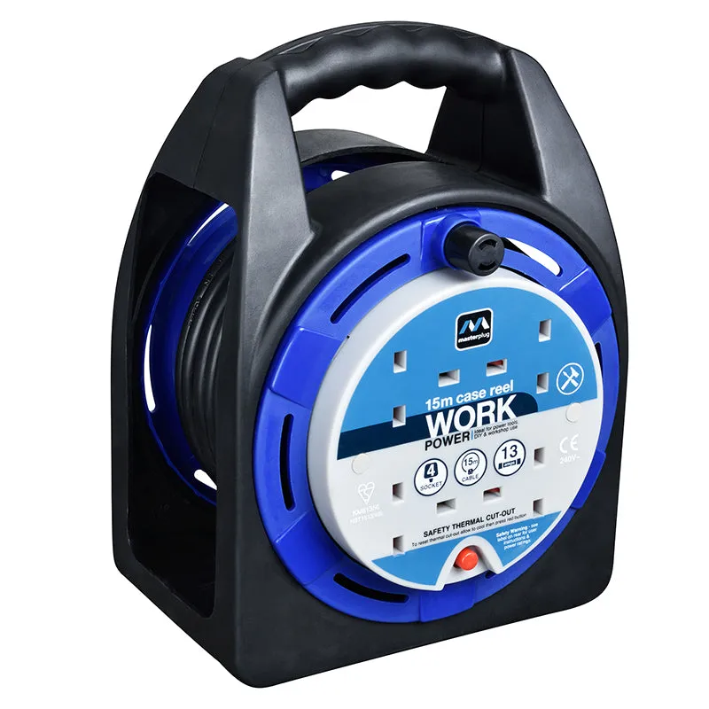 Masterplug HST1513/4BL 4 Socket 15m 13A Case Reel - Blue
