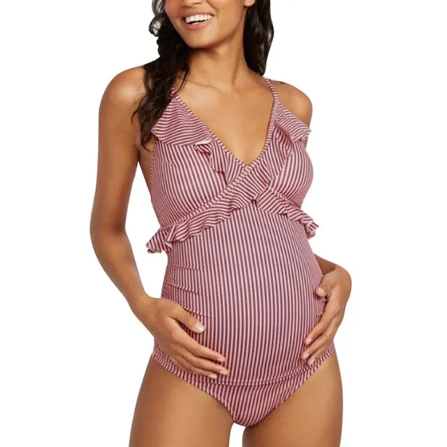 Maternity Women swimwear Ruffled one piece Swimsuit