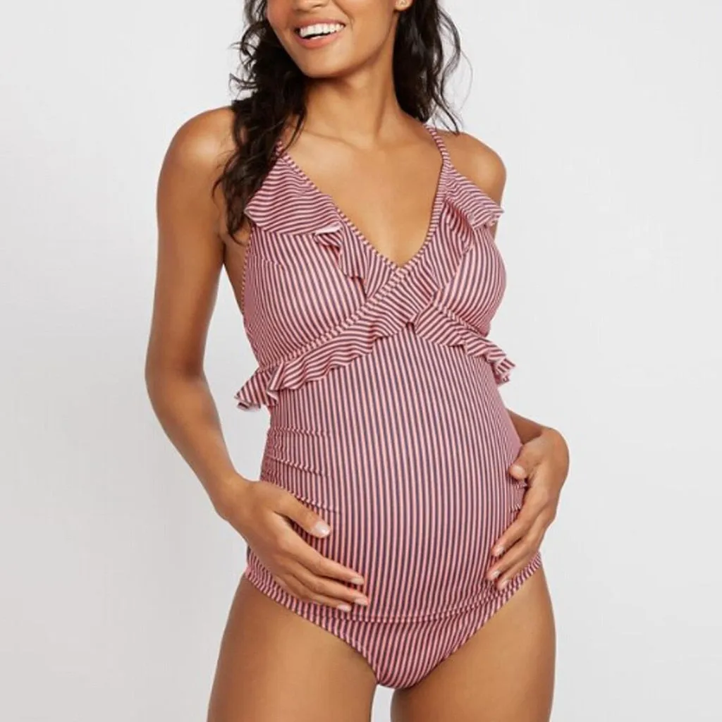 Maternity Women swimwear Ruffled one piece Swimsuit