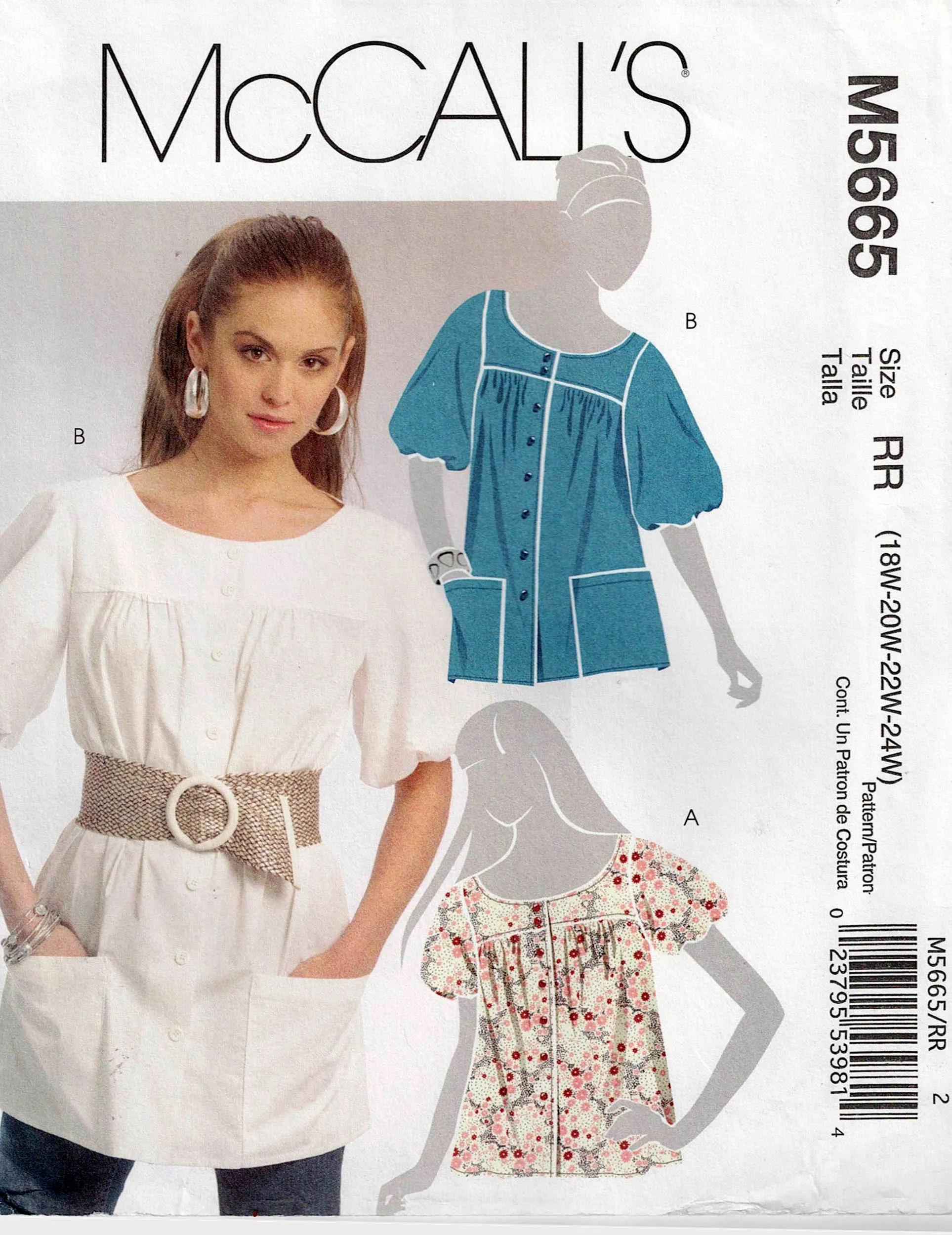 McCall's 5665 Womens Yoked Pullover Tunic Tops Out Of Print Sewing Pattern Size 18W - 24W UNCUT Factory Folded