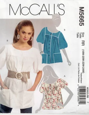 McCall's 5665 Womens Yoked Pullover Tunic Tops Out Of Print Sewing Pattern Size 18W - 24W UNCUT Factory Folded