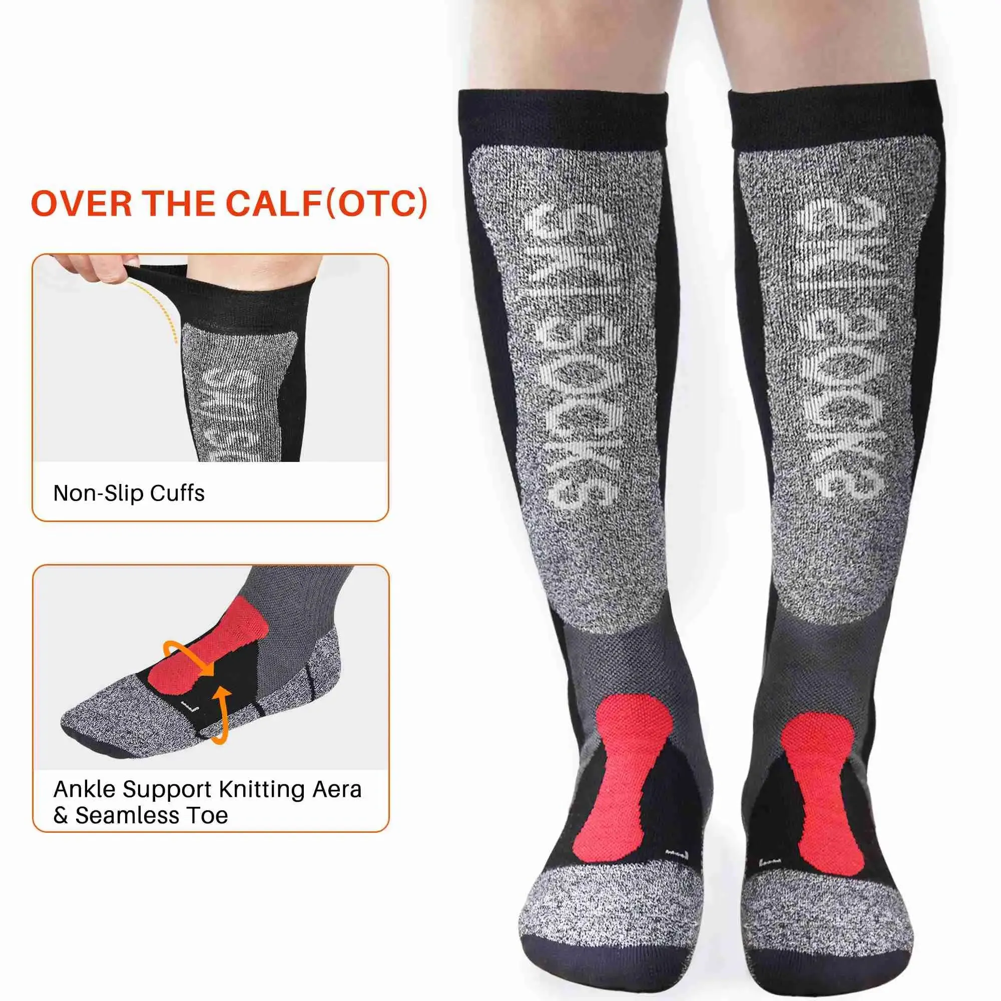 MCTi Thermolite Ski Socks - Winter Thermal Long Socks (2 Pairs)