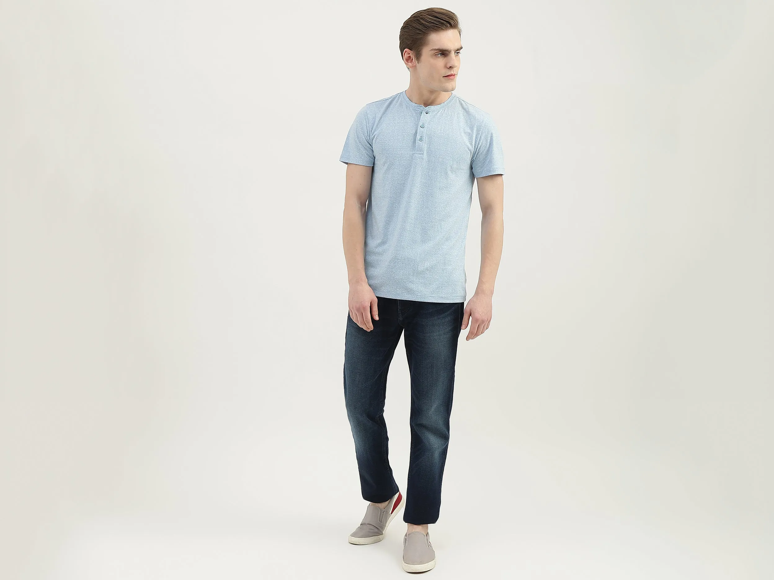 Men Textured V-Neck T-Shirt