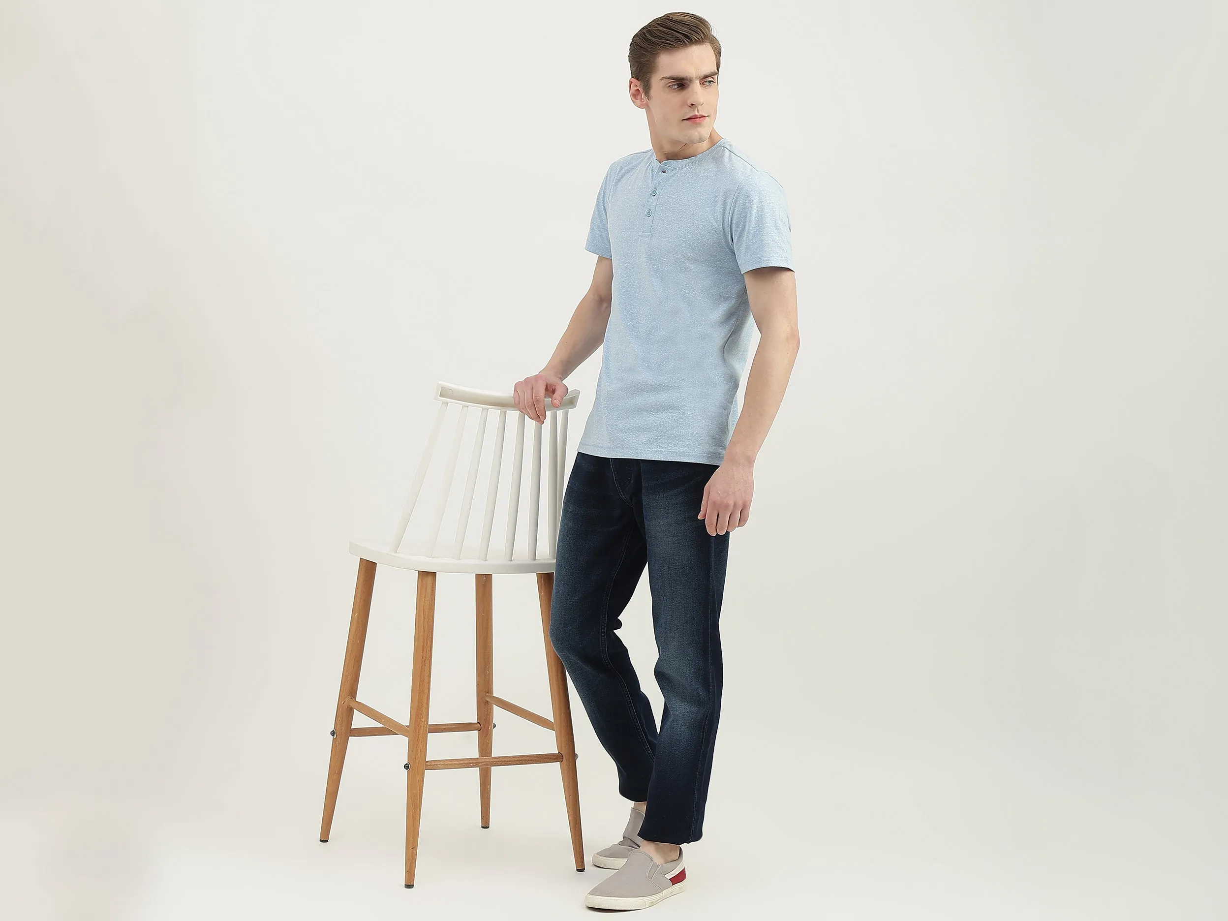 Men Textured V-Neck T-Shirt