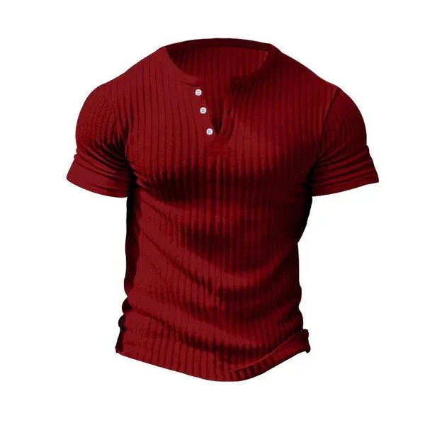 MEN'S CASUAL STRETCH KNIT SHORT SLEEVE HENLEY T-SHIRT