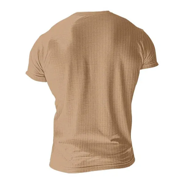 MEN'S CASUAL STRETCH KNIT SHORT SLEEVE HENLEY T-SHIRT