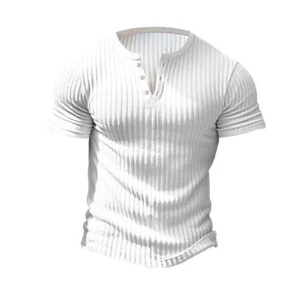 MEN'S CASUAL STRETCH KNIT SHORT SLEEVE HENLEY T-SHIRT