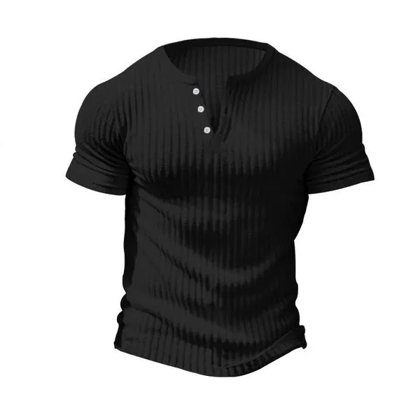 MEN'S CASUAL STRETCH KNIT SHORT SLEEVE HENLEY T-SHIRT