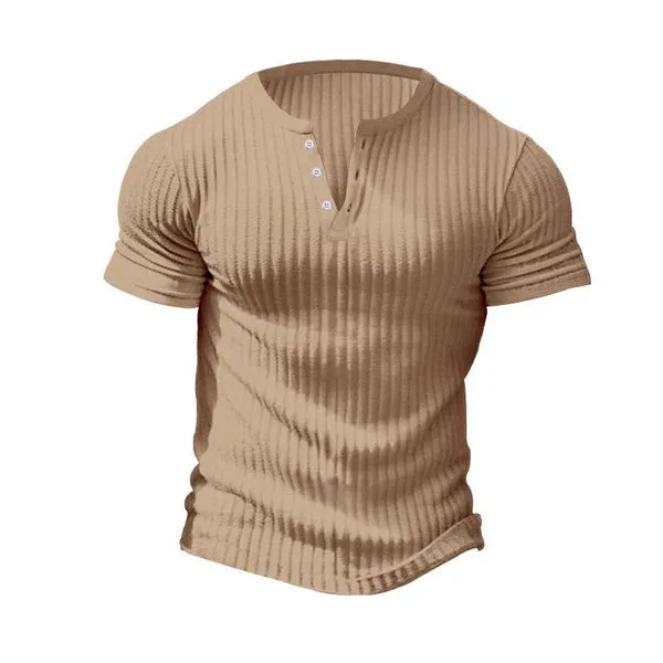 MEN'S CASUAL STRETCH KNIT SHORT SLEEVE HENLEY T-SHIRT