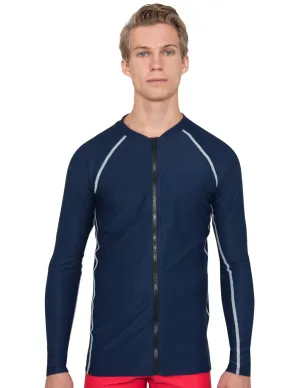 Men's  Chlorine Resistant Long Sleeve Zip Rash Guard - Navy