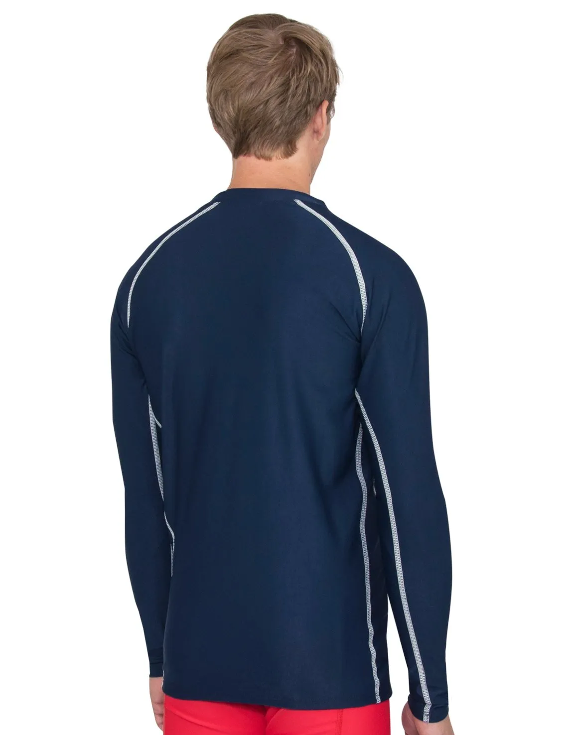 Men's  Chlorine Resistant Long Sleeve Zip Rash Guard - Navy