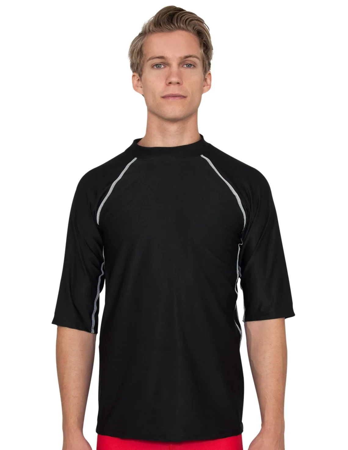 Men's  Chlorine Resistant Short Sleeve Rash Guard - Black