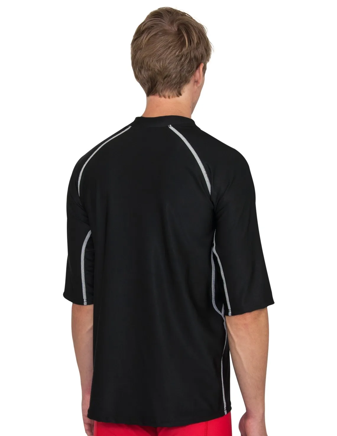 Men's  Chlorine Resistant Short Sleeve Rash Guard - Black