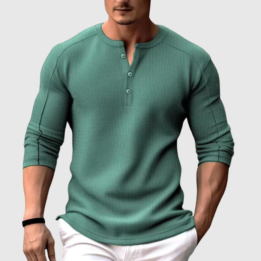 Men's Cozy Waffle Long Sleeve Henley T-Shirt