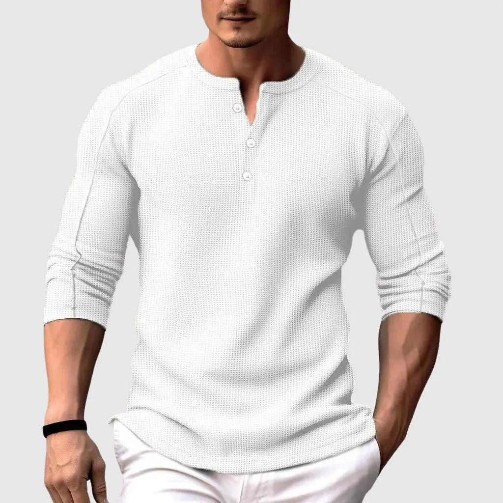 Men's Cozy Waffle Long Sleeve Henley T-Shirt