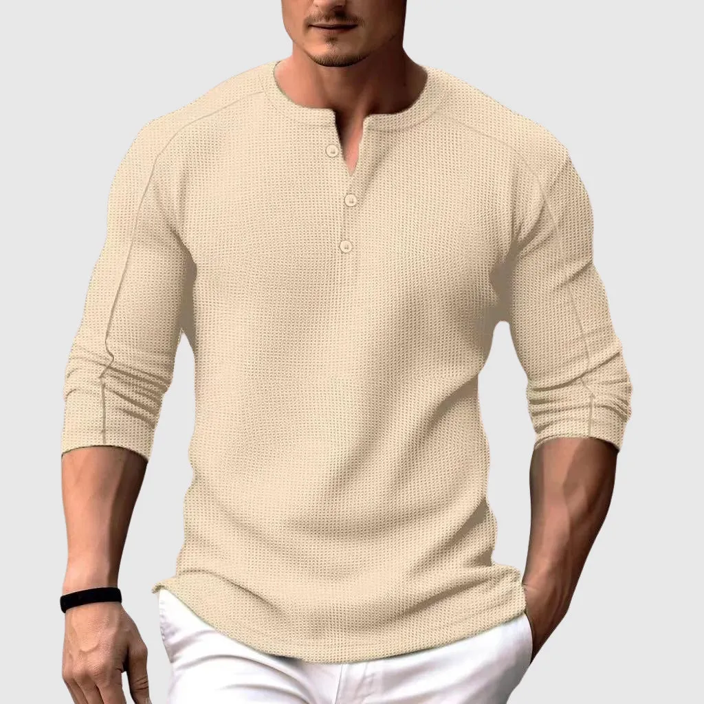 Men's Cozy Waffle Long Sleeve Henley T-Shirt