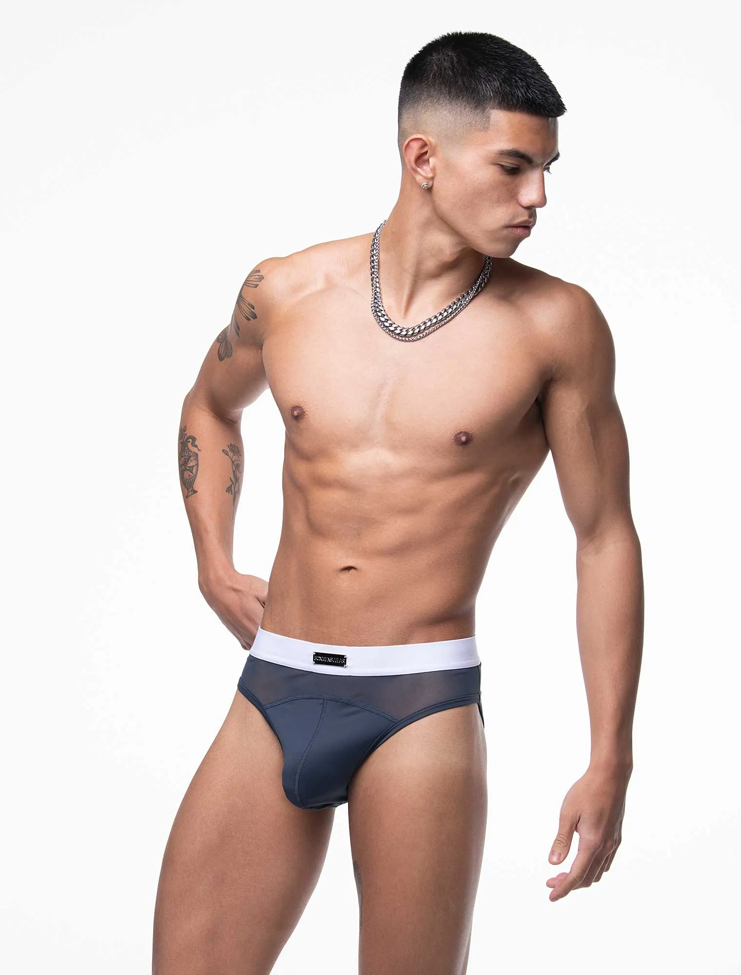 Mens Curved Mesh Briefs - Navy