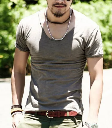 Men's Exclusive Pretty Tops V Neck T Shirts Stunning Cut Off Border New Summer Style #Q001