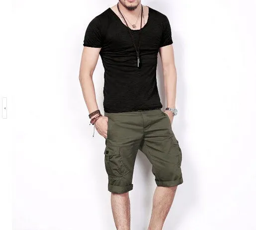 Men's Exclusive Pretty Tops V Neck T Shirts Stunning Cut Off Border New Summer Style #Q001