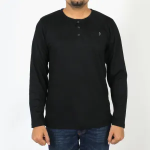 Men's Full Sleeves Henley T-Shirt - Black