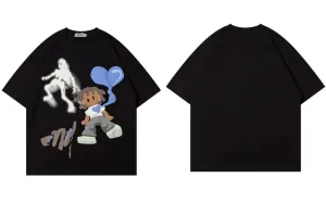 Men's Harajuku Streetwear Oversized T-Shirt with Funny Ghost Heart Graphic