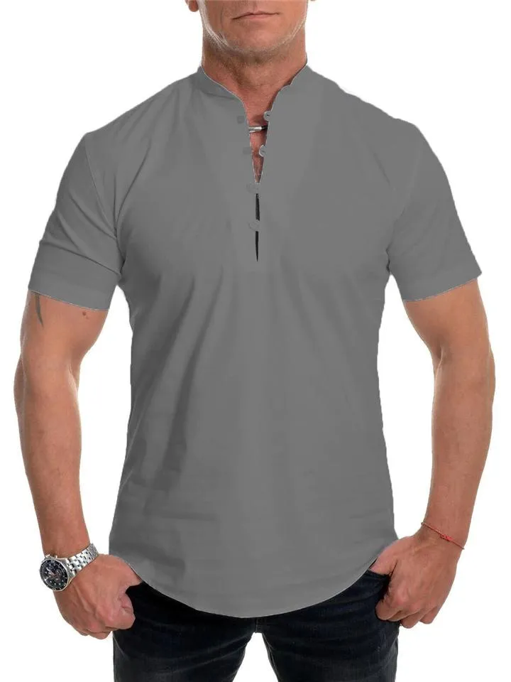 Men's Mandarin Collar Short Sleeve Henley Shirts