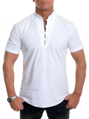Men's Mandarin Collar Short Sleeve Henley Shirts