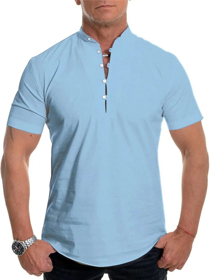 Men's Mandarin Collar Short Sleeve Henley Shirts