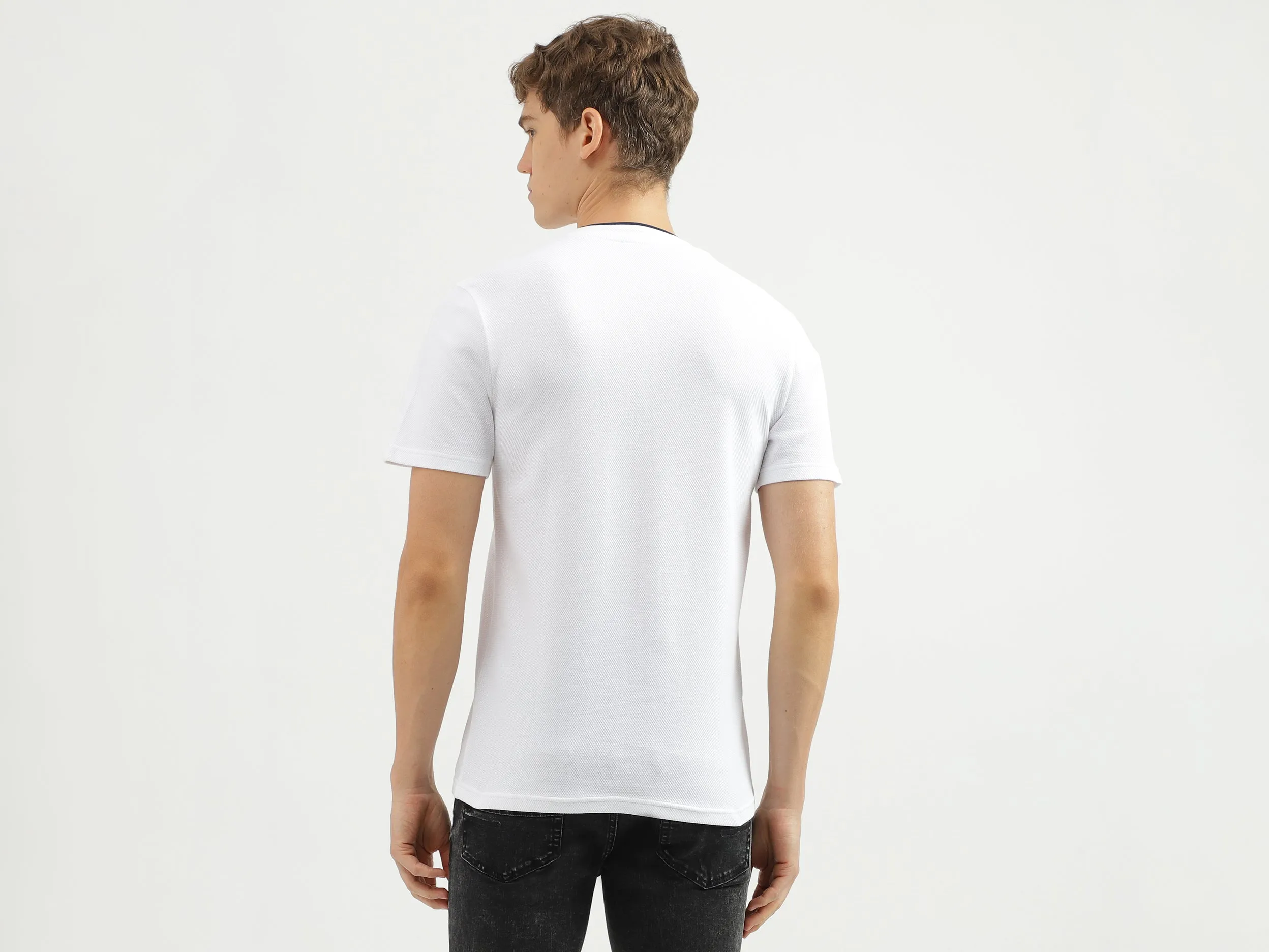 Men's Regular Fit Henley Neck Textured T-Shirt