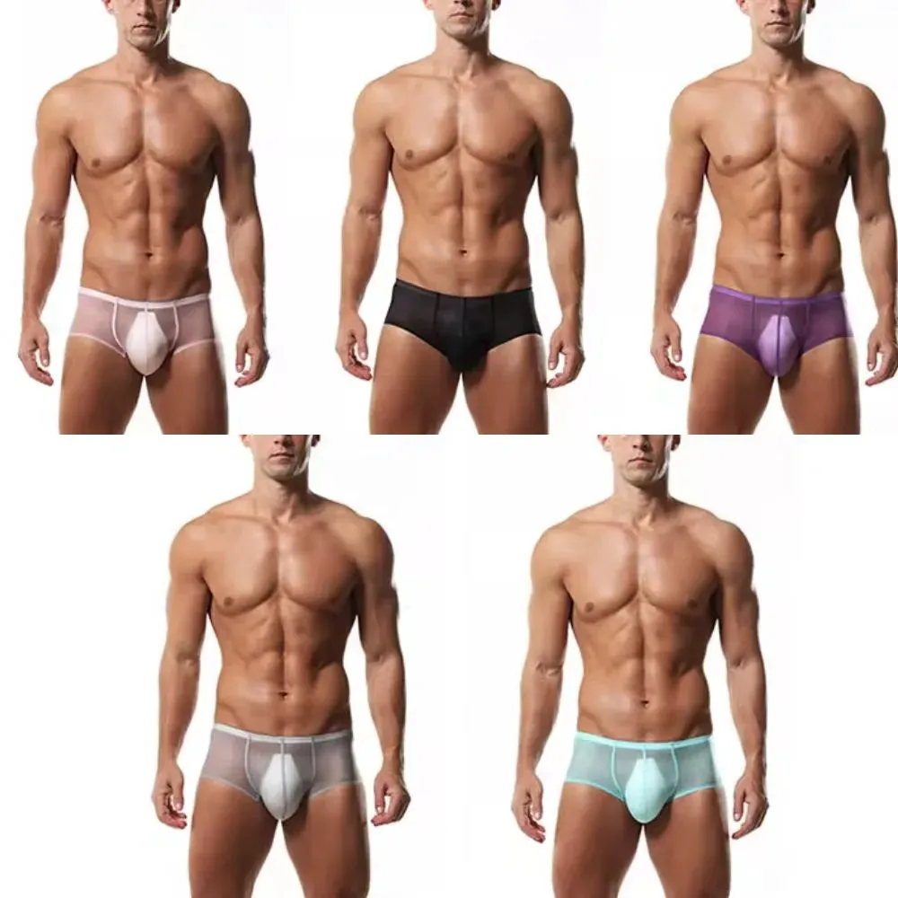 Men's See-through Low-Rise Ultra Thin Ice Silk Underpants (5-Pack) -JEWYEE 831