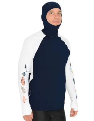 Men's Snorkel Hoodie Rash Guard - Caribbean Fish ID - Navy