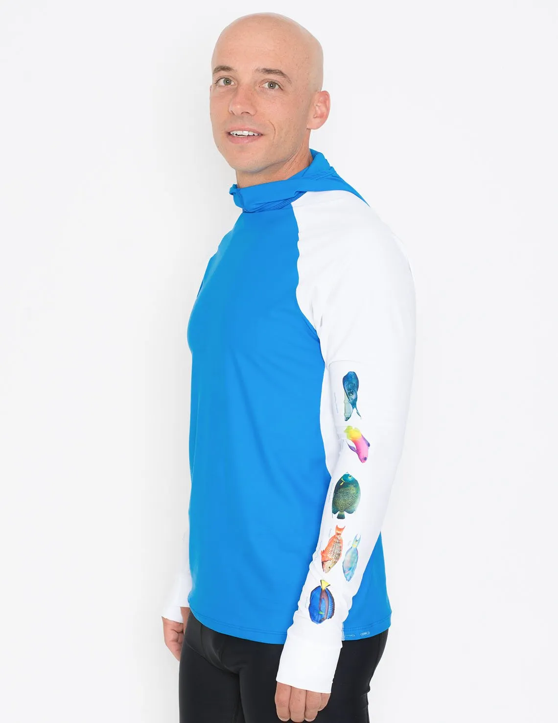 Men's Snorkel Hoodie Rash Guard - Caribbean Fish ID - Navy