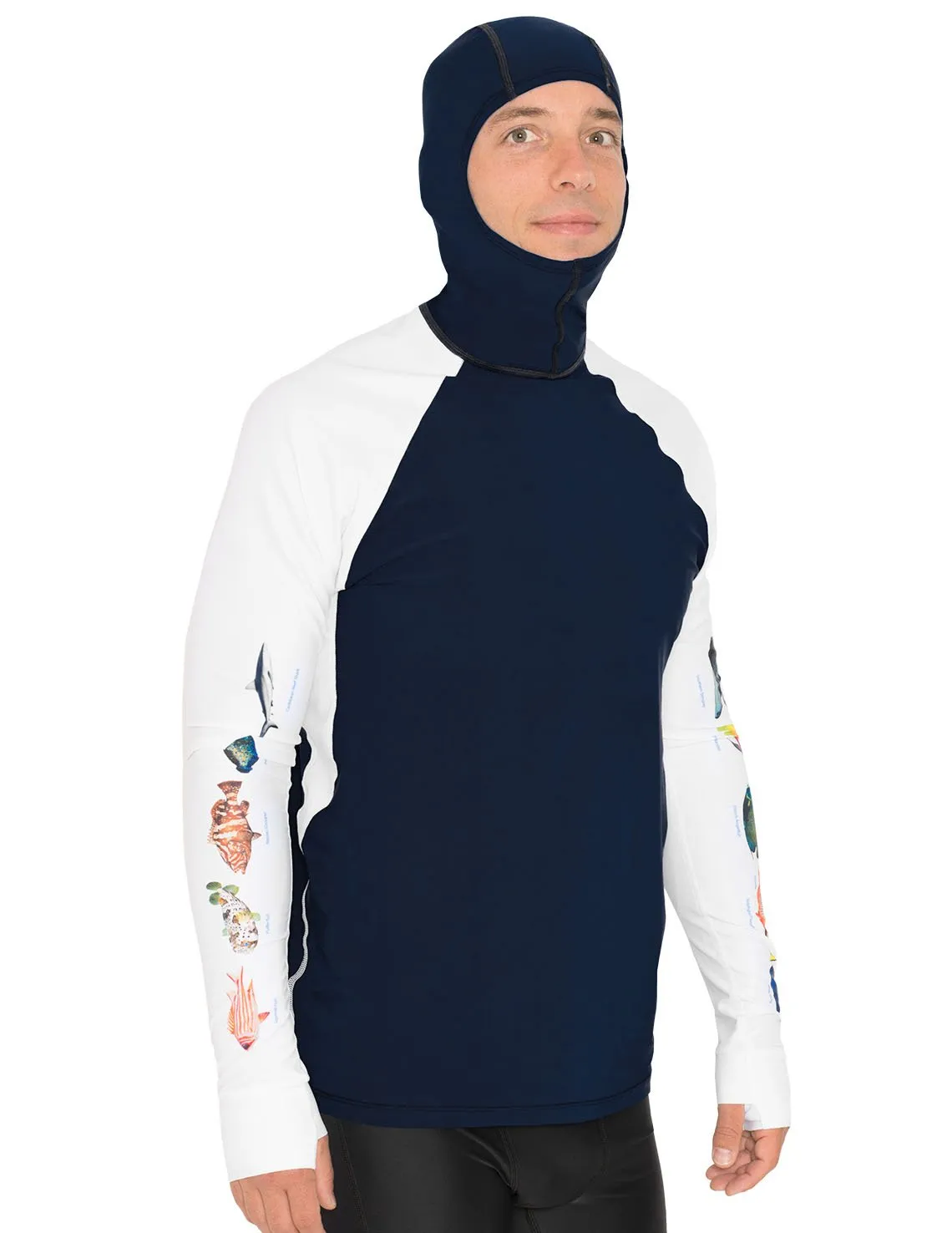 Men's Snorkel Hoodie Rash Guard - Caribbean Fish ID - Navy