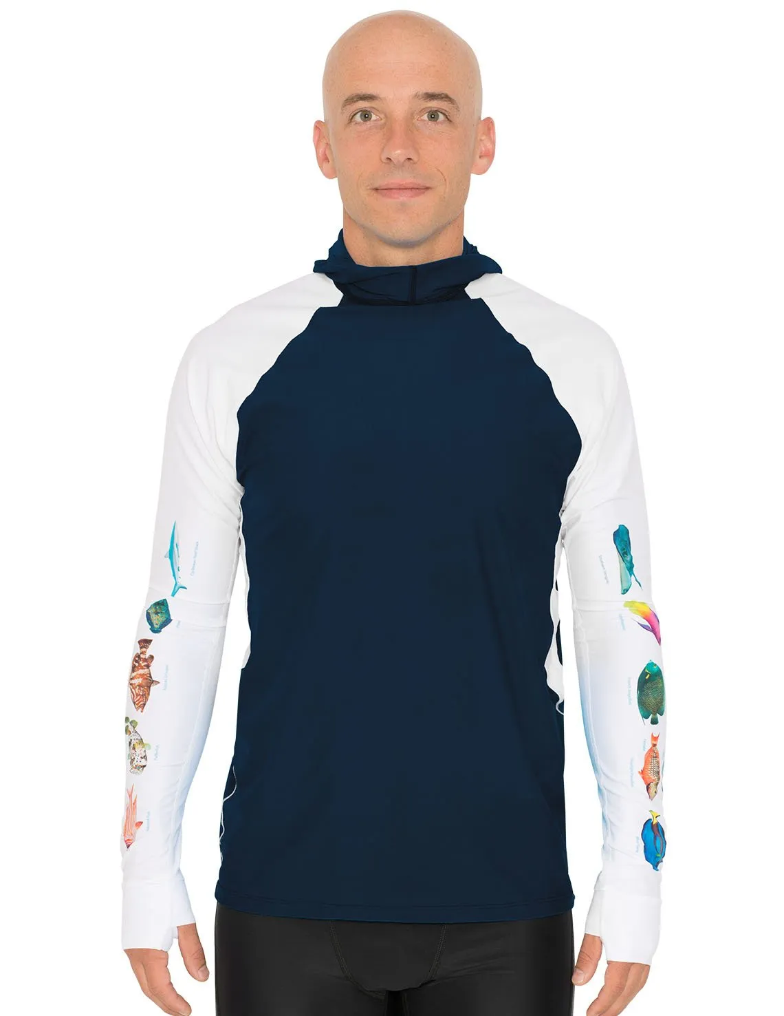 Men's Snorkel Hoodie Rash Guard - Caribbean Fish ID - Navy