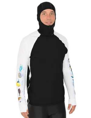 Men's Snorkel Hoodie Rash Guard - Hawaii Fish ID - Black