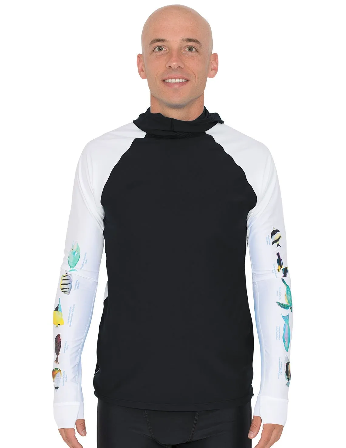 Men's Snorkel Hoodie Rash Guard - Hawaii Fish ID - Black