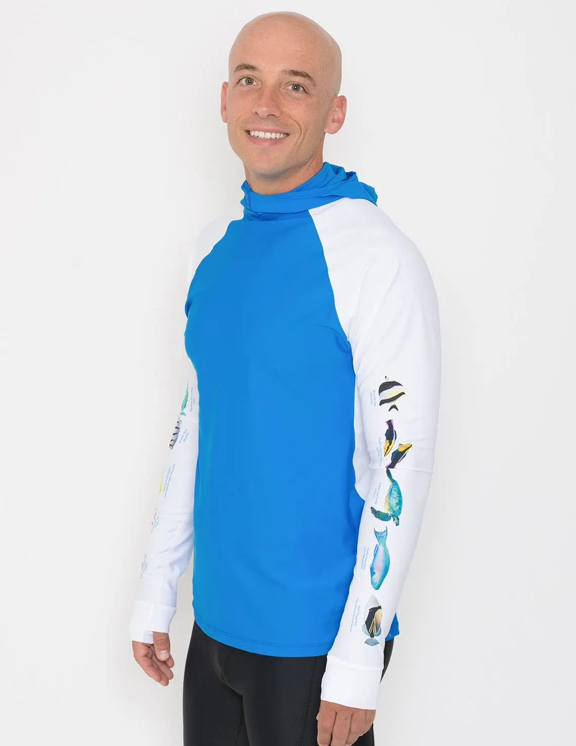 Men's Snorkel Hoodie Rash Guard - Hawaii Fish ID - White