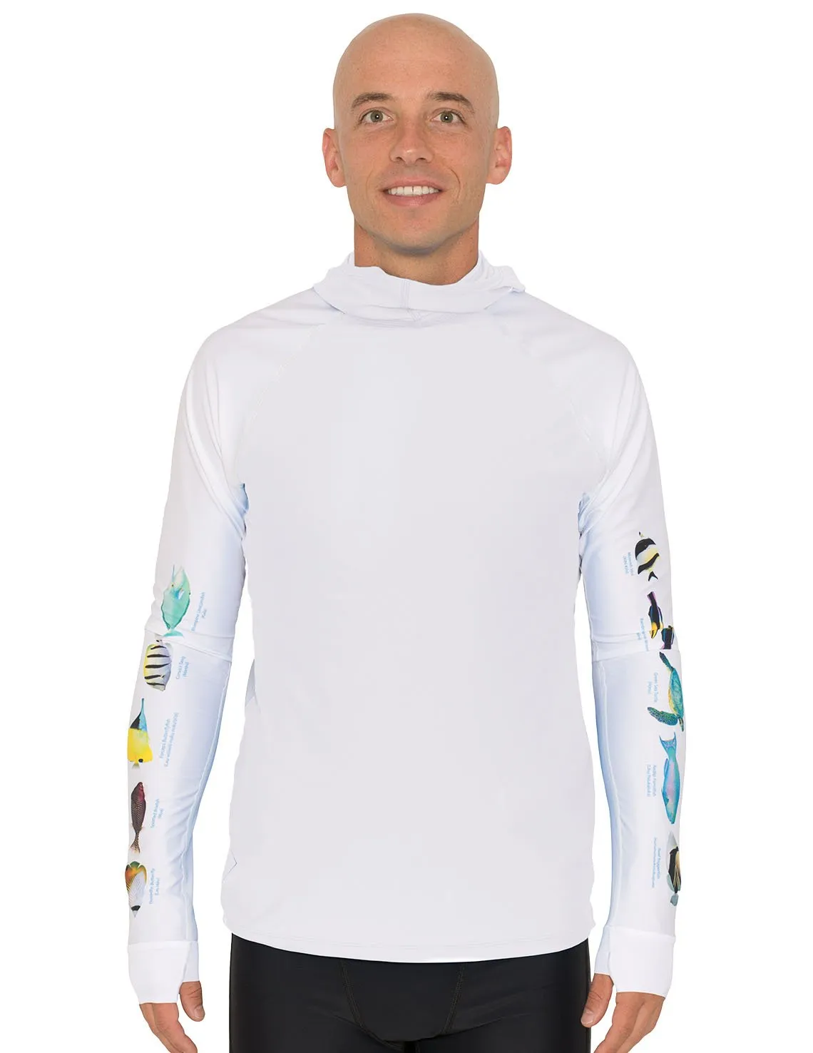 Men's Snorkel Hoodie Rash Guard - Hawaii Fish ID - White