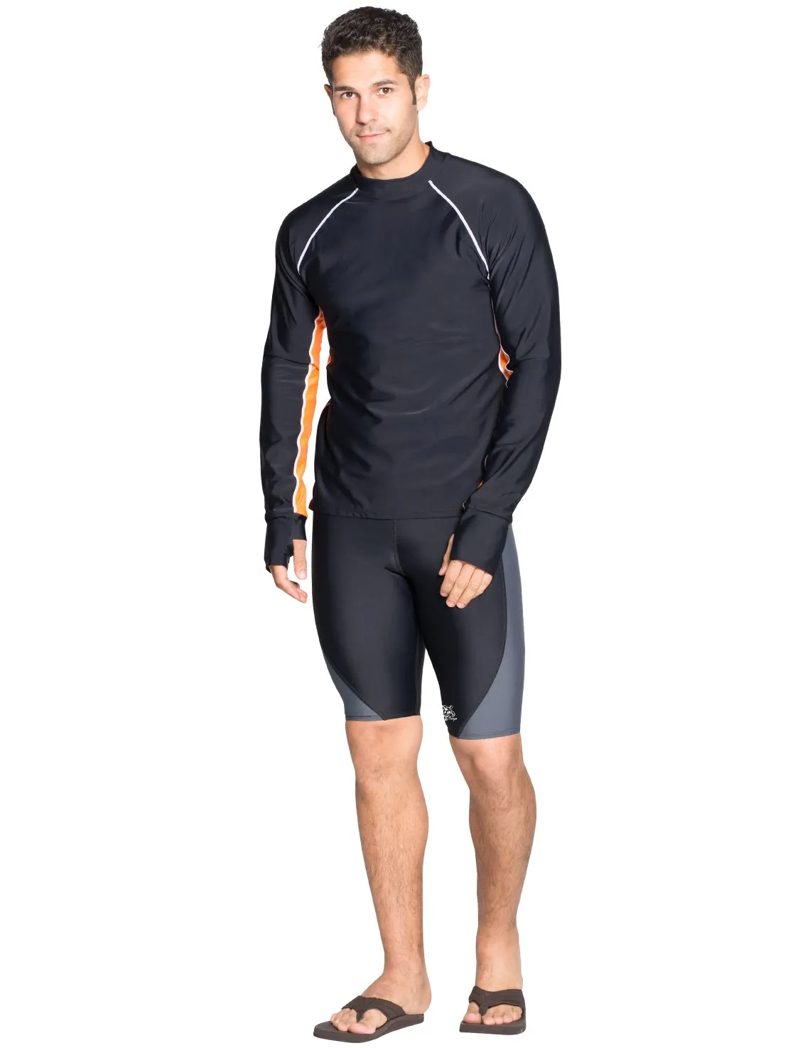Men's Snorkel Long Sleeve Rash Guard - Black / Orange