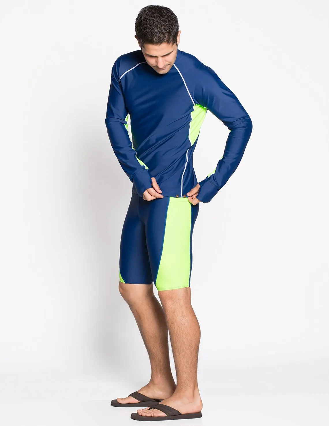 Men's Snorkel Long Sleeve Rash Guard - Navy / Neon Green